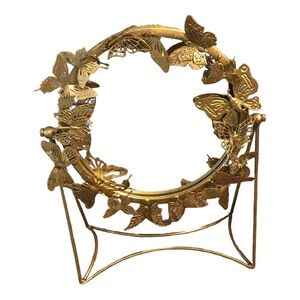 Beautiful ornate Gold 3D butterfly encased round vanity table mirror‎ new